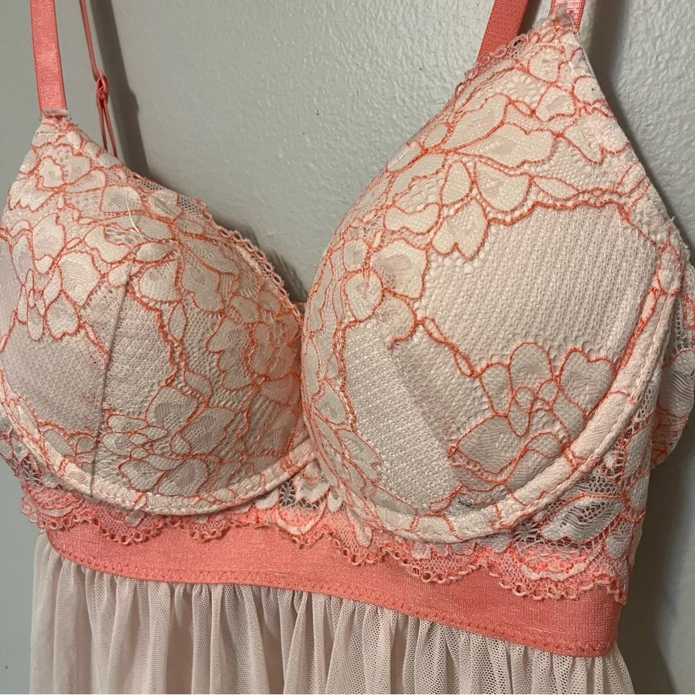 Night gown pink push up lacy sheer mini night gown lingerie‎ woman’s S nightie